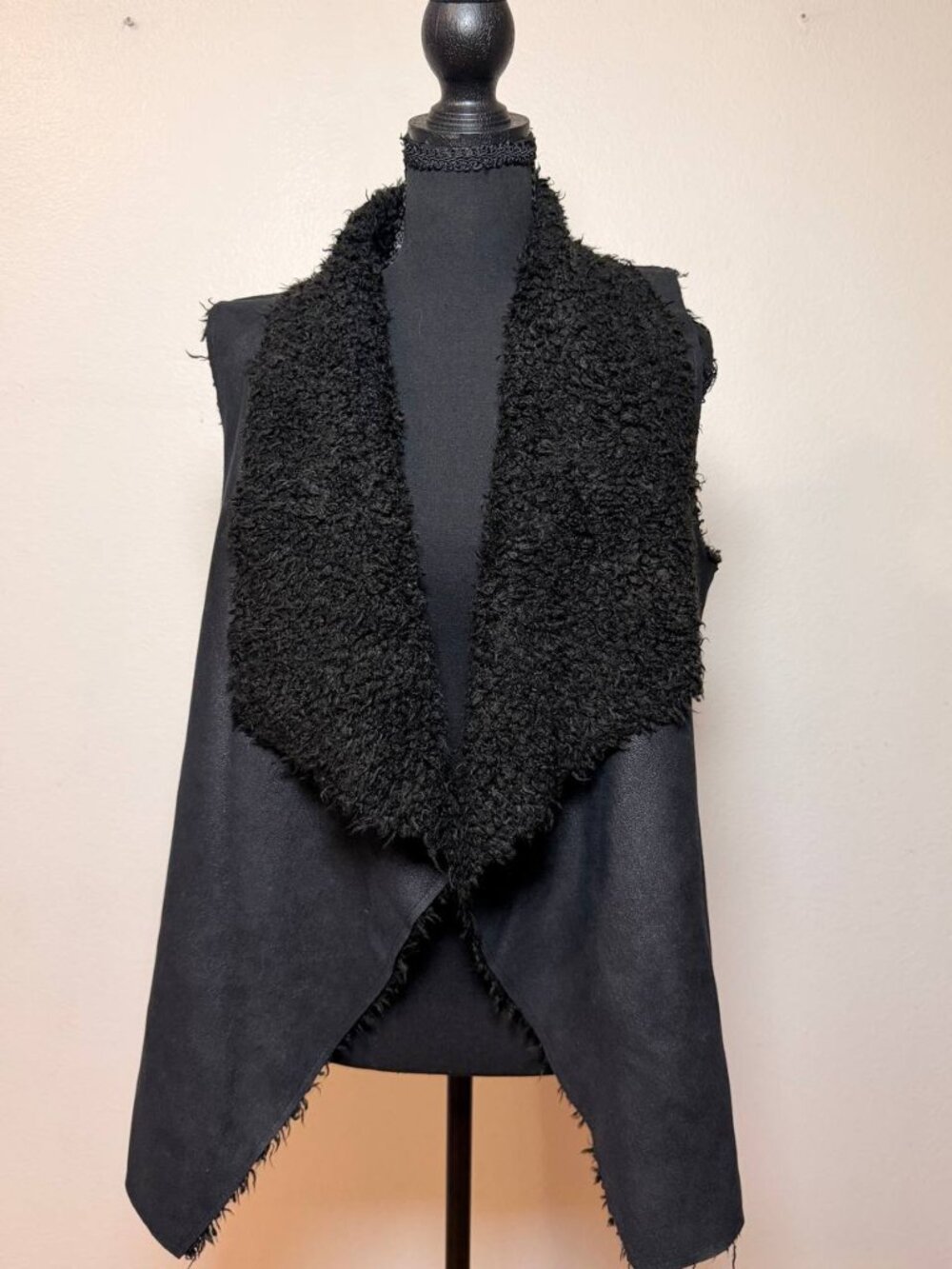 Black Faux Suede & Shaggy Faux Fur Collar Vest Boho Edgy Whimsigoth